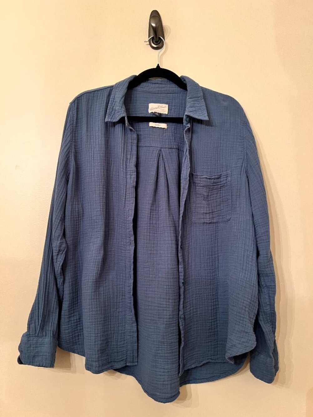 Blue Cotton Gauze Button Down Shirt